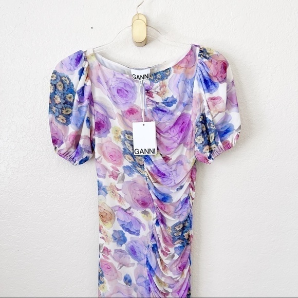 NEW Ganni Floral Mesh Body-Con Dress size 38 - Picture 6 of 16